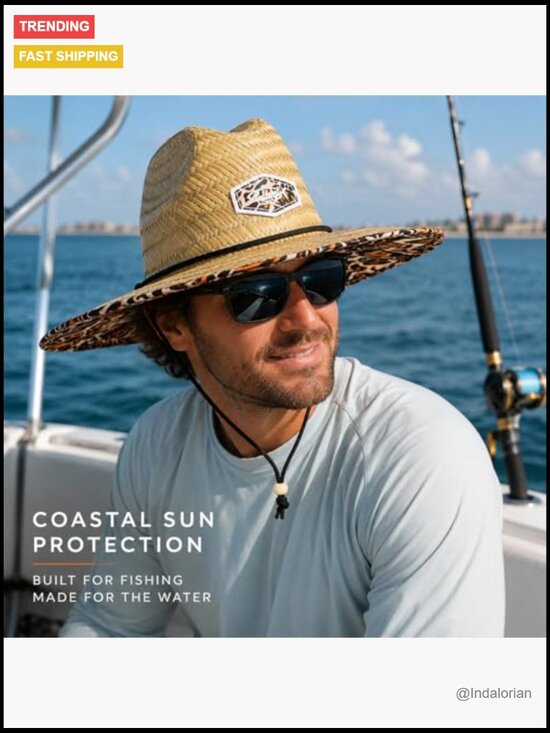 Straw Sun Hat with Wide Brim UPF 50+ for Men Women Beach Fishing main image 4